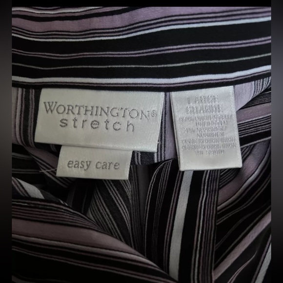 Worthington Stretch Large Black & Purple Stripe Button Down Long Sleeves Blouse - Picture 3 of 5